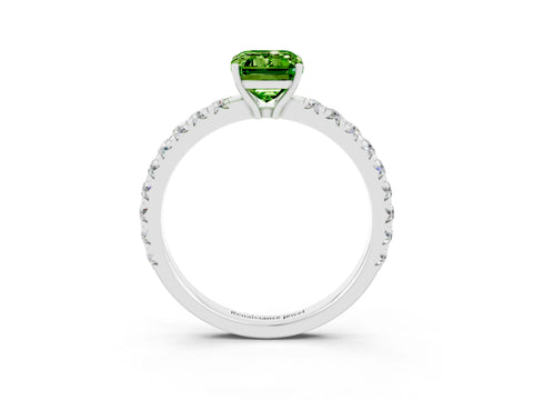 White gold Emerald Cut Peridot Pavé Solitaire Engagement Ring with Four-Prong Setting_15