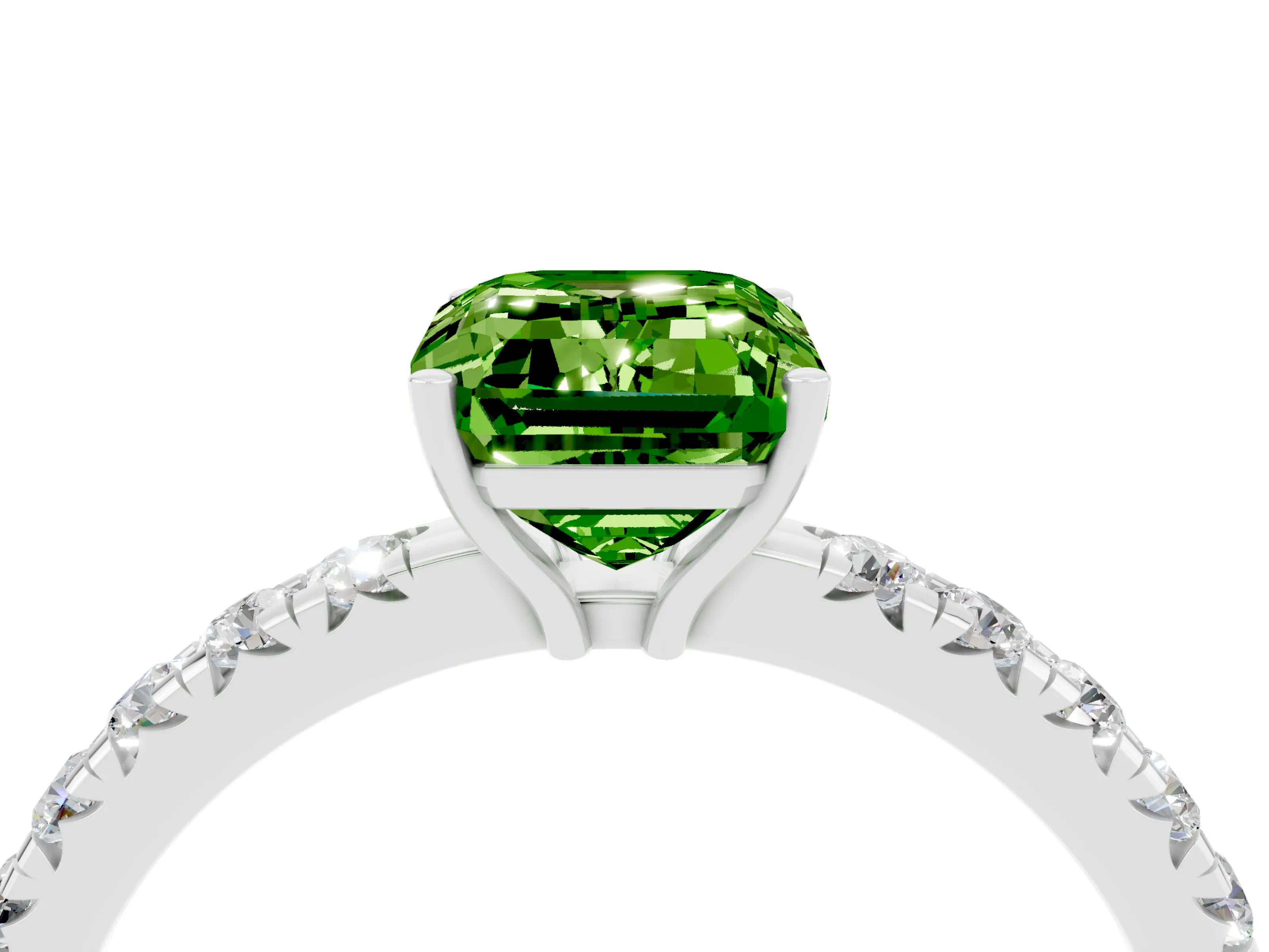 White gold Emerald Cut Peridot Pavé Solitaire Engagement Ring with Four-Prong Setting_16