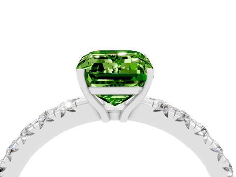 White gold Emerald Cut Peridot Pavé Solitaire Engagement Ring with Four-Prong Setting_16