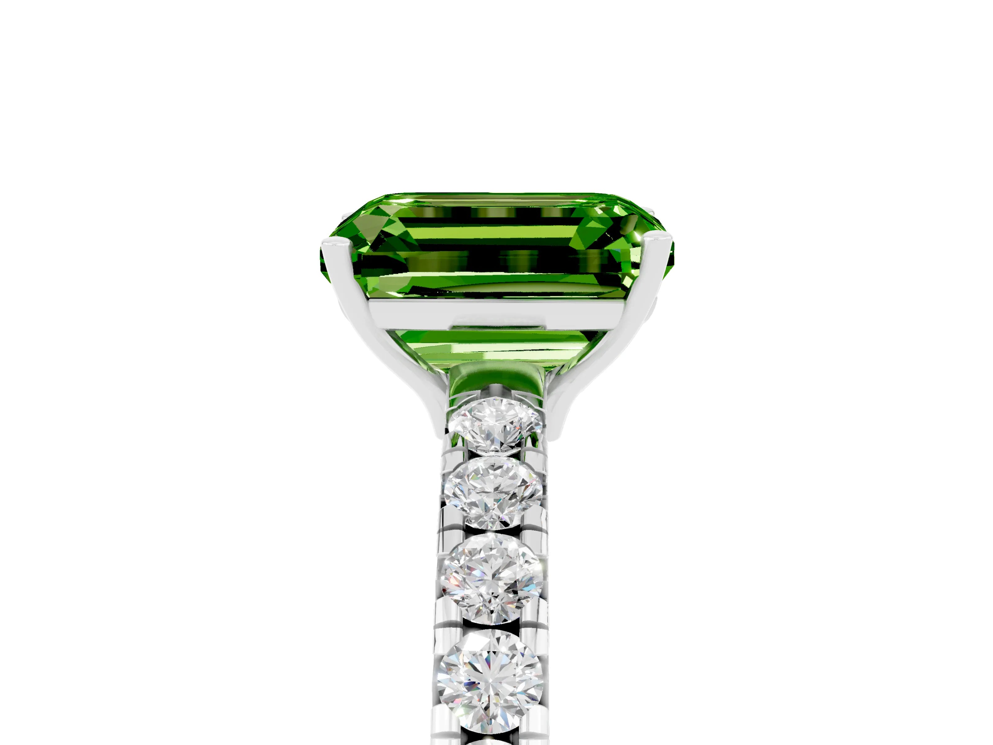 White gold Emerald Cut Peridot Pavé Solitaire Engagement Ring with Four-Prong Setting_17