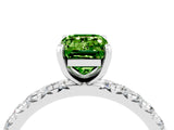 White gold Emerald Cut Peridot Pavé Solitaire Ring with Round Band and Prong Setting_40