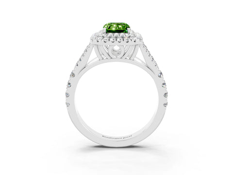 White gold Emerald Cut Peridot Pavé Split Shank Double Halo Engagement Ring_3