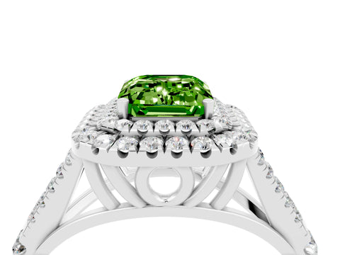 White gold Emerald Cut Peridot Pavé Split Shank Double Halo Engagement Ring_4