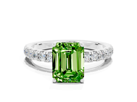 White gold Emerald Cut Peridot Pave Band Solitaire Ring with Four-Prong Setting_24