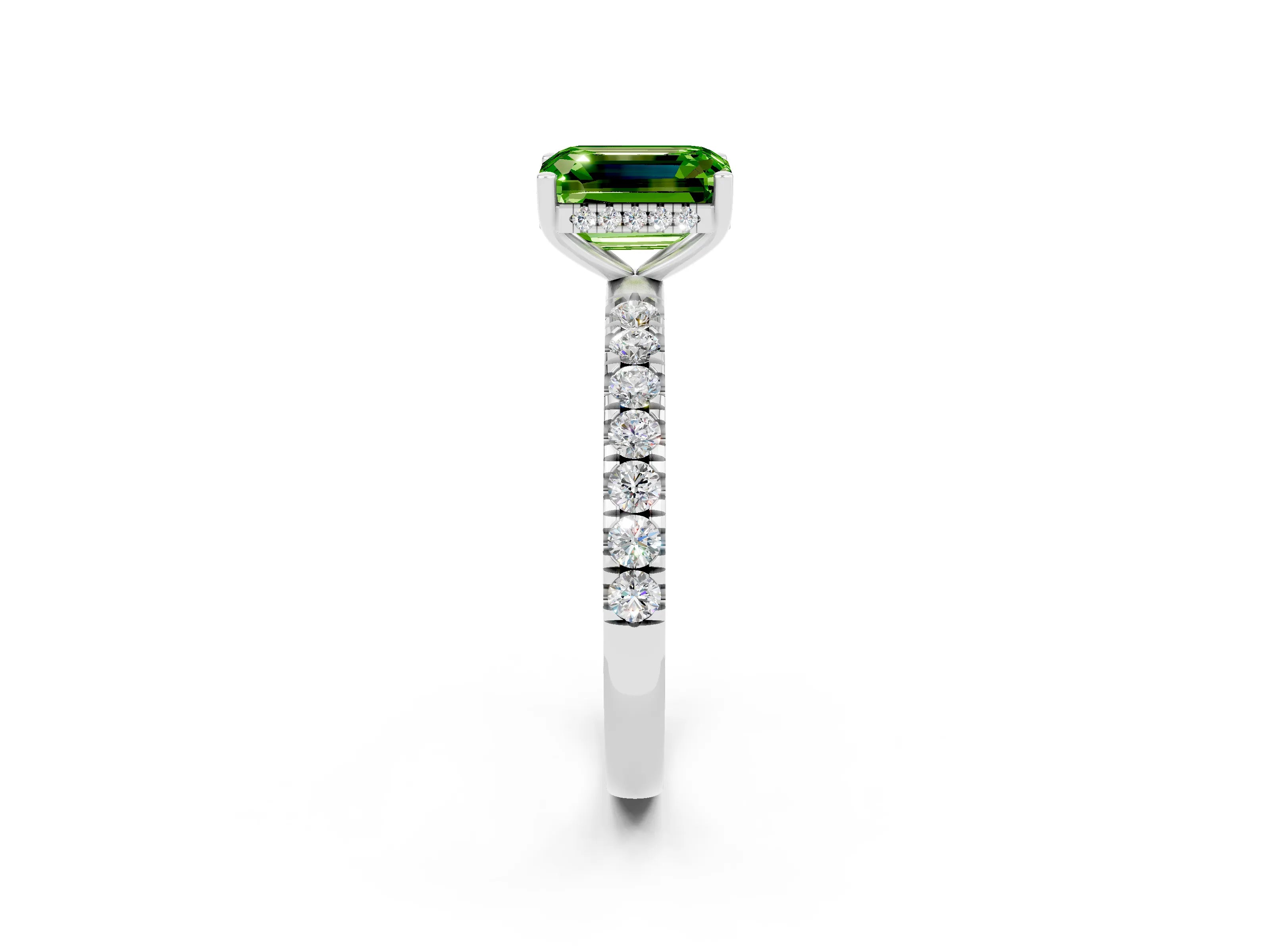 White gold Emerald Cut Peridot Pave Band Solitaire Ring with Four-Prong Setting_26