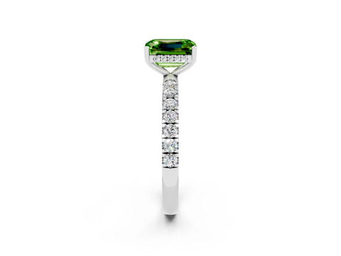 White gold Emerald Cut Peridot Pave Band Solitaire Ring with Four-Prong Setting_26