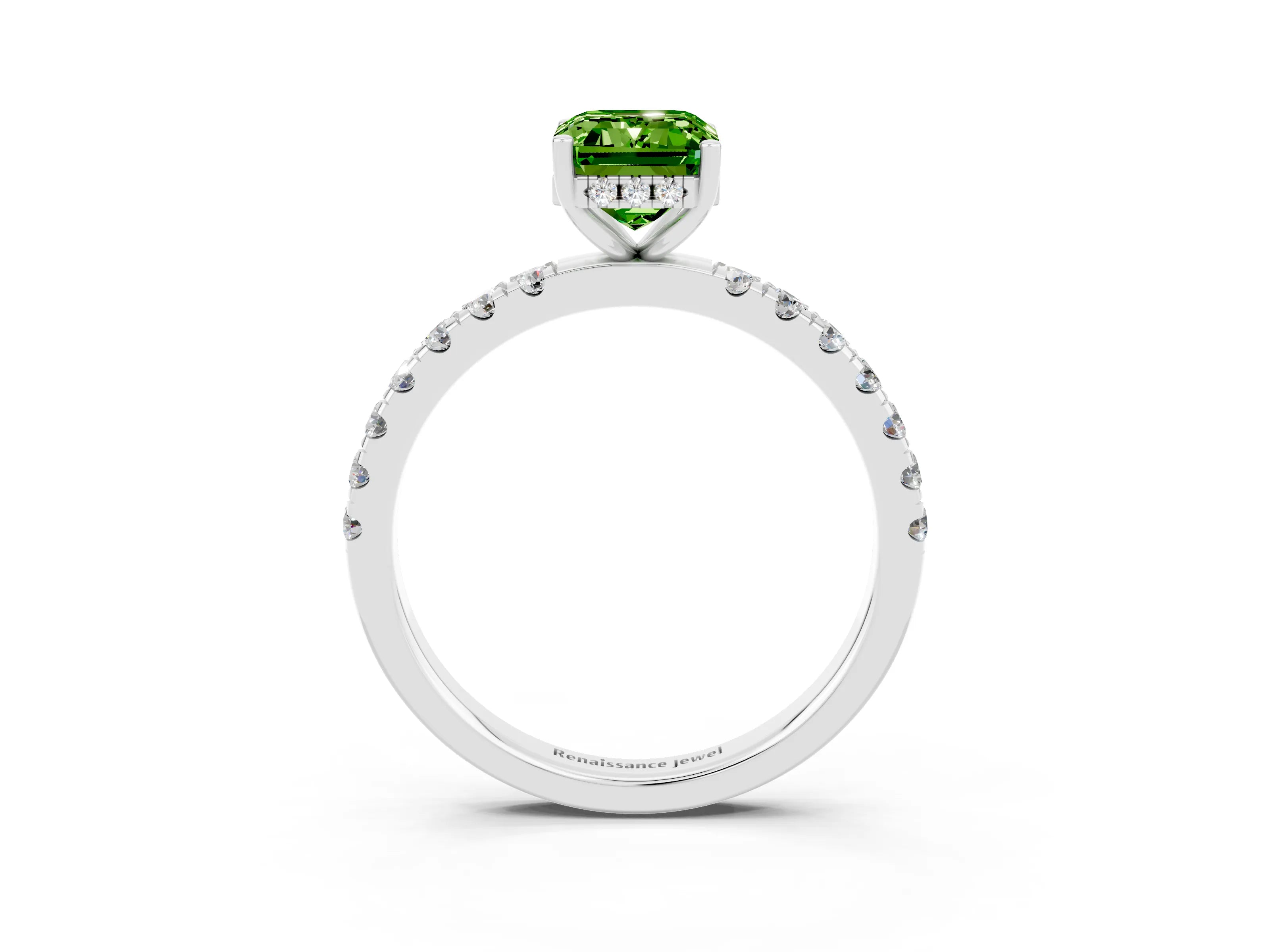 White gold Emerald Cut Peridot Pave Band Solitaire Ring with Four-Prong Setting_27