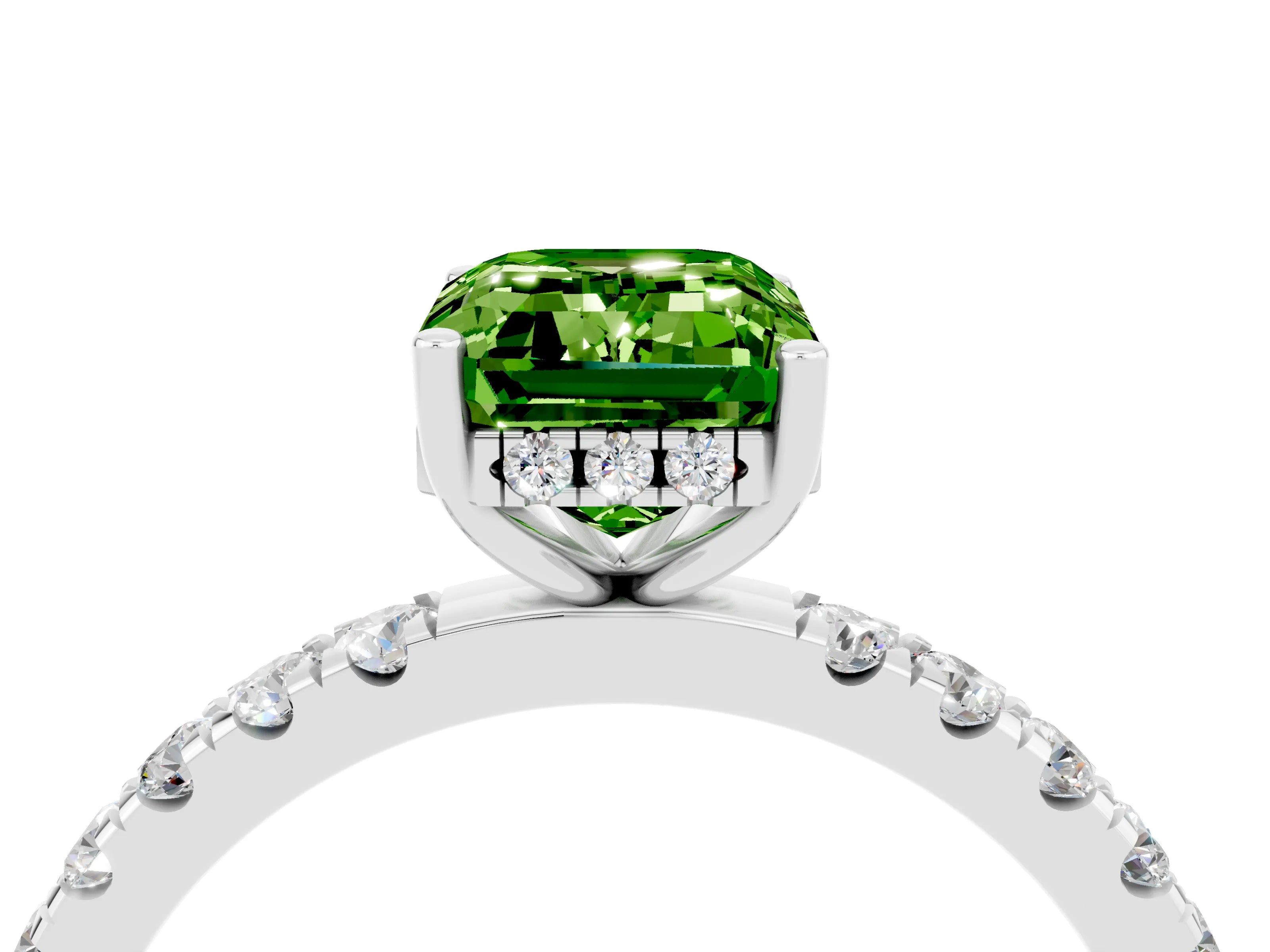 White gold Emerald Cut Peridot Pave Band Solitaire Ring with Four-Prong Setting_28