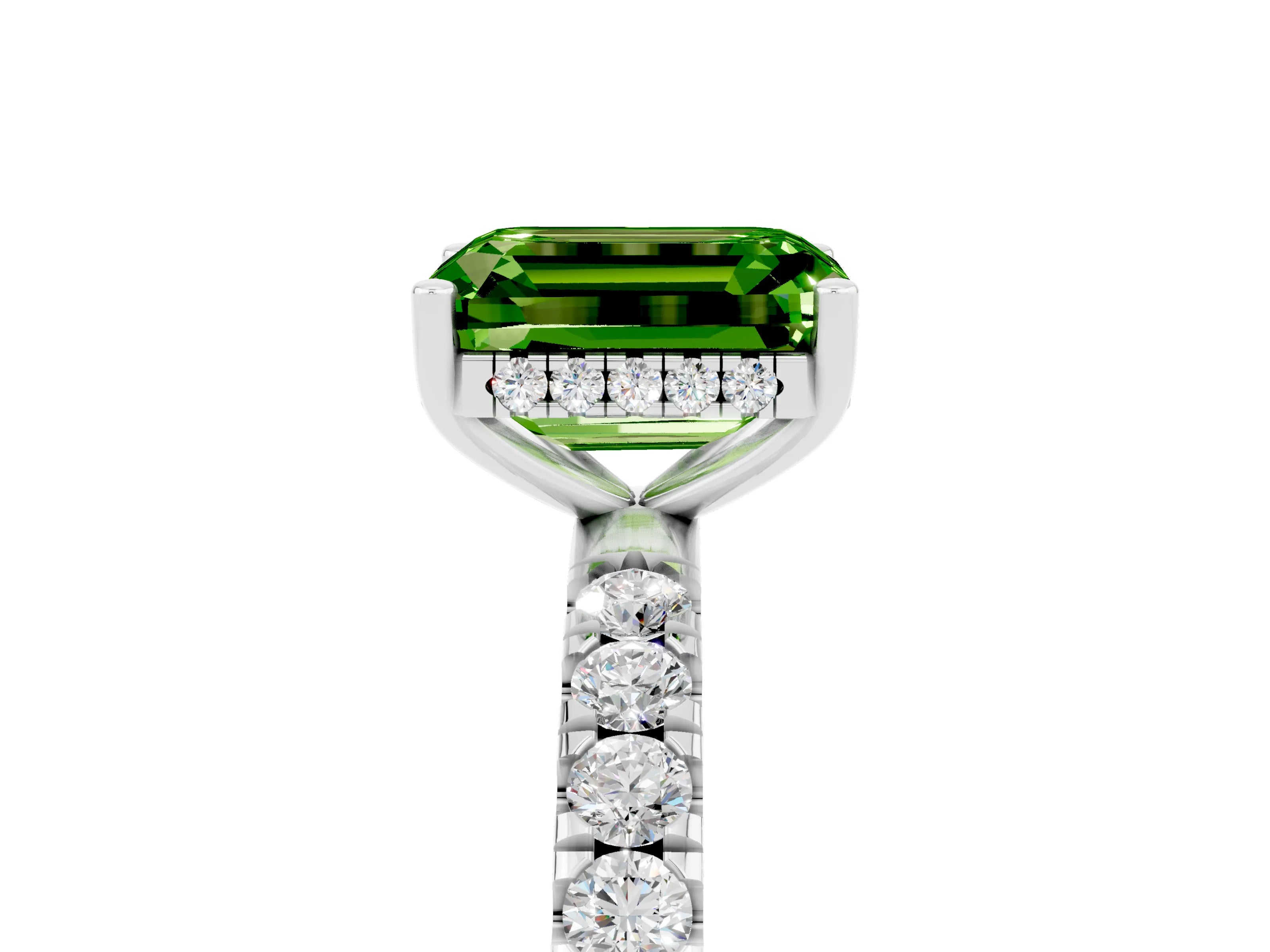 White gold Emerald Cut Peridot Pave Band Solitaire Ring with Four-Prong Setting_29