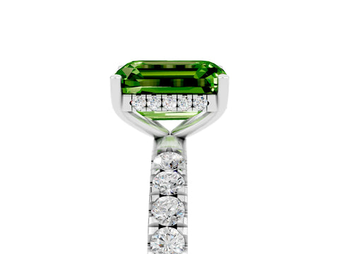 White gold Emerald Cut Peridot Pave Band Solitaire Ring with Four-Prong Setting_29