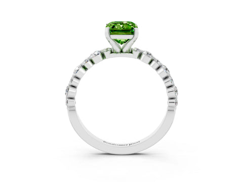 White gold Emerald Cut Peridot Prong Set Engagement Ring with Pavé Band_3
