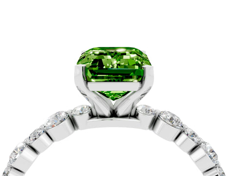 White gold Emerald Cut Peridot Prong Set Engagement Ring with Pavé Band_4