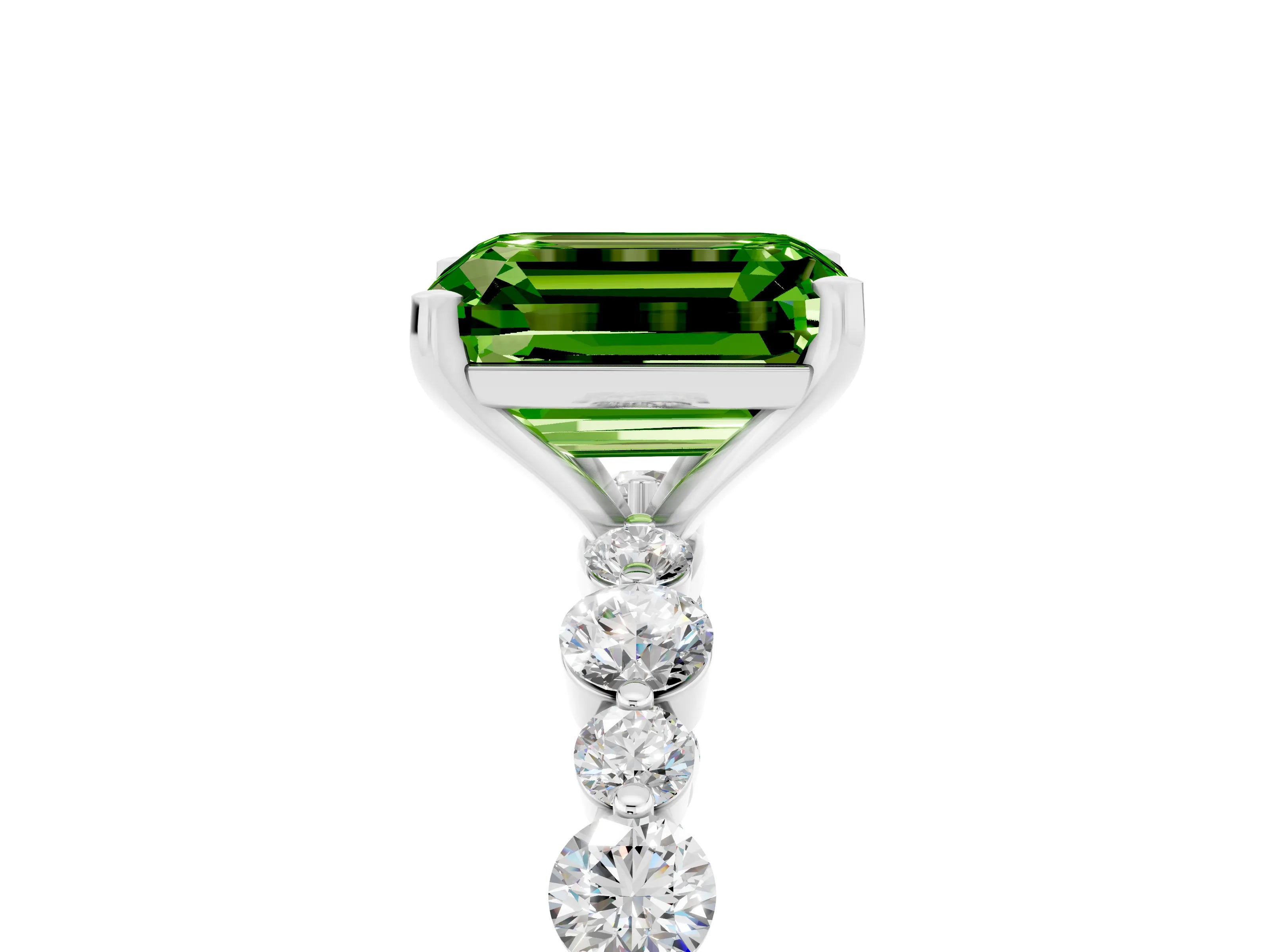 White gold Emerald Cut Peridot Prong Set Engagement Ring with Pavé Band_5