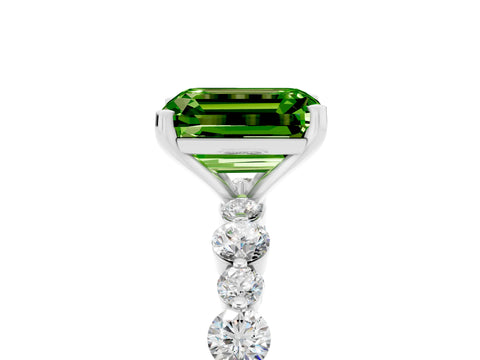 White gold Emerald Cut Peridot Prong Set Engagement Ring with Pavé Band_5
