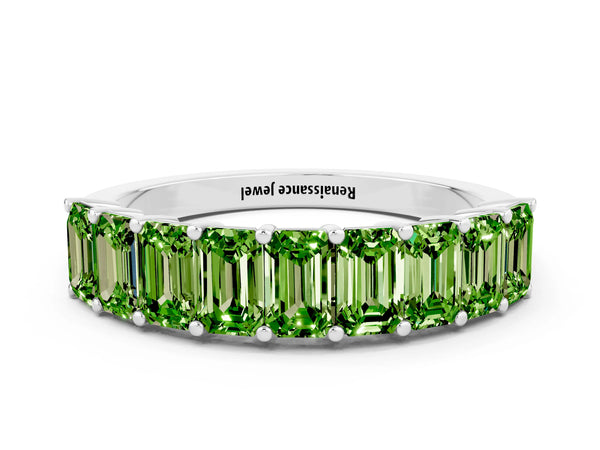 Silver Emerald Cut Peridot Prong-Set Eternity Band