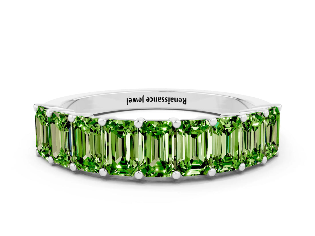 White gold Emerald Cut Peridot Prong-Set Eternity Band_6