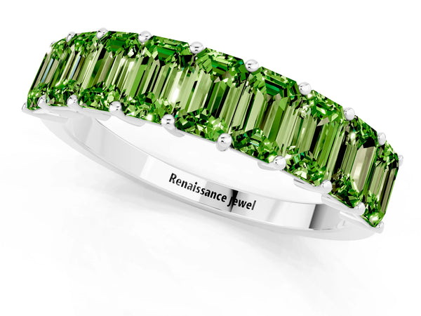 Silver Emerald Cut Peridot Prong-Set Eternity Band