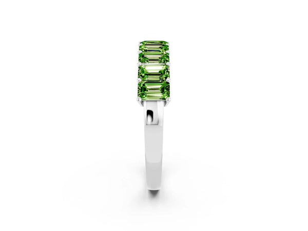 Silver Emerald Cut Peridot Prong-Set Eternity Band