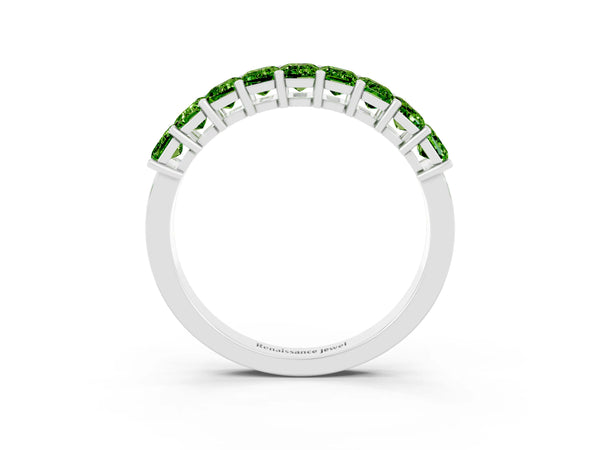 Platinum Emerald Cut Peridot Prong-Set Eternity Band