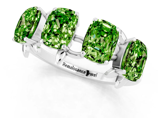 White gold Emerald Cut Peridot Prong-Set Half Eternity Band