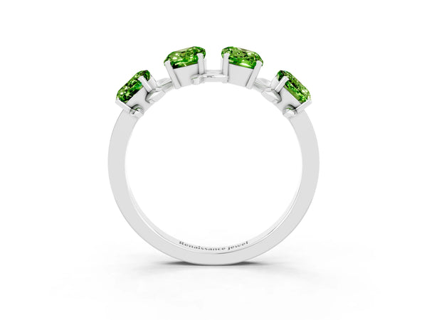 Silver Emerald Cut Peridot Prong-Set Half Eternity Band