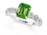White gold Emerald Cut Peridot Prong Setting with Side Stones on a Pave Band_1