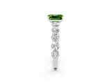 White gold Emerald Cut Peridot Prong Setting with Side Stones on a Pave Band_2