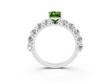 White gold Emerald Cut Peridot Prong Setting with Side Stones on a Pave Band_3