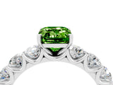 White gold Emerald Cut Peridot Prong Setting with Side Stones on a Pave Band_4