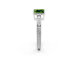 White gold Emerald Cut Peridot Ring with Milgrain Pavé Band and Four-Prong Setting_14