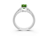 White gold Emerald Cut Peridot Ring with Milgrain Pavé Band and Four-Prong Setting_15