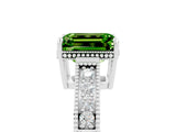 White gold Emerald Cut Peridot Ring with Milgrain Pavé Band and Four-Prong Setting_17