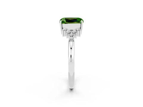 White gold Emerald Cut Peridot Ring with Side Stones and Four-Prong Setting_38