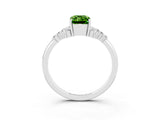 White gold Emerald Cut Peridot Ring with Side Stones and Four-Prong Setting_39