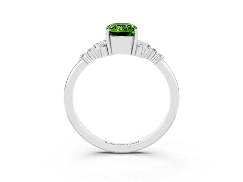 White gold Emerald Cut Peridot Ring with Side Stones and Four-Prong Setting_39