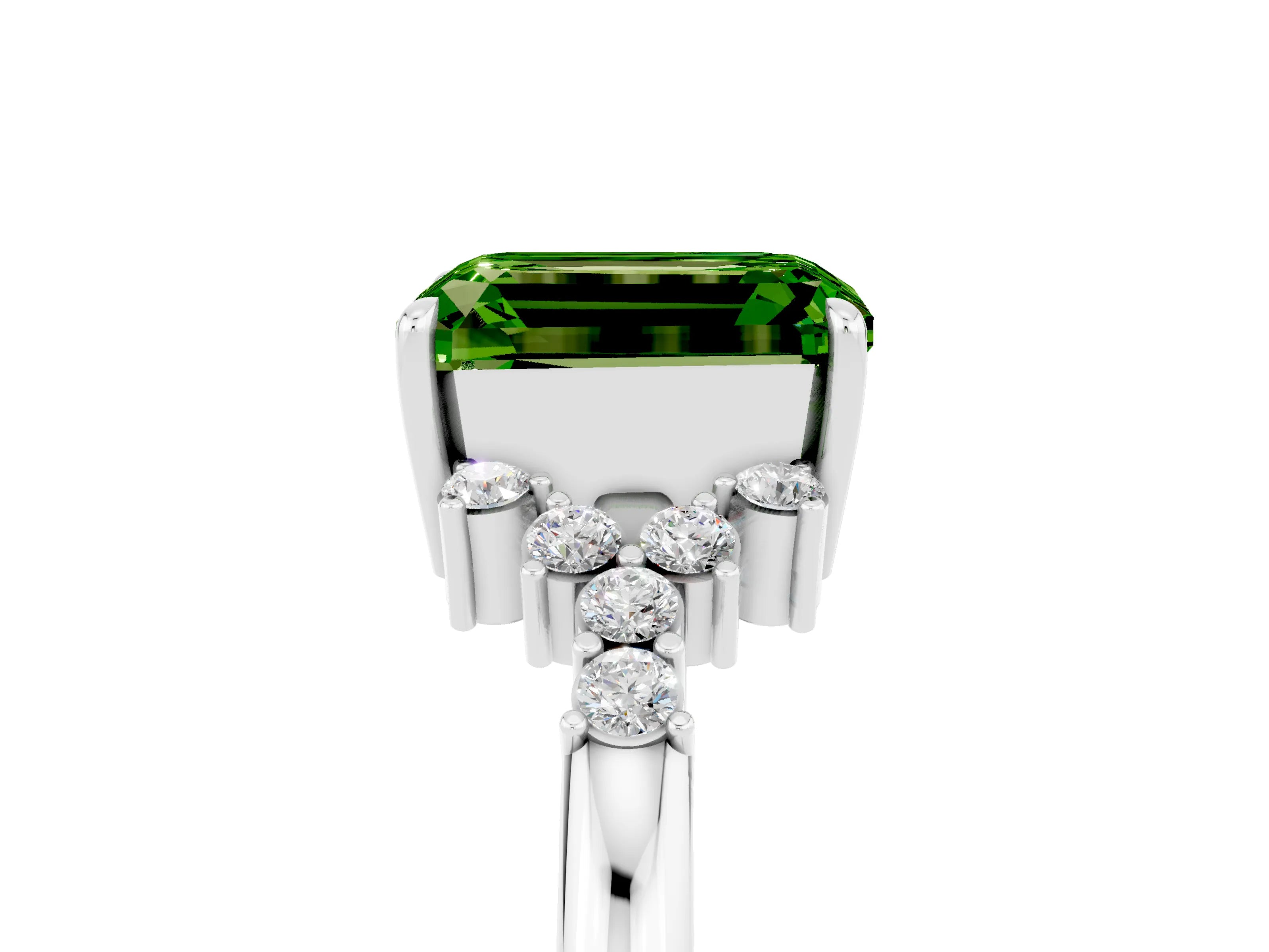 White gold Emerald Cut Peridot Ring with Side Stones and Four-Prong Setting_41