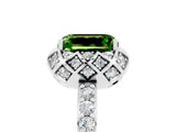 White gold Emerald Cut Peridot Scalloped Halo Engagement Ring with Round Shared Prong Band_29