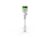 White gold Emerald Cut Peridot Scattered Round Accent Ring with Prong Setting_26