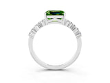 White gold Emerald Cut Peridot Scattered Round Accent Ring with Prong Setting_27