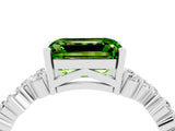 White gold Emerald Cut Peridot Scattered Round Accent Ring with Prong Setting_28
