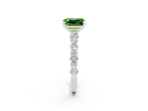 White gold Emerald Cut Peridot Side Stone Solitaire Ring with Round  and Four-Prong Setting_62