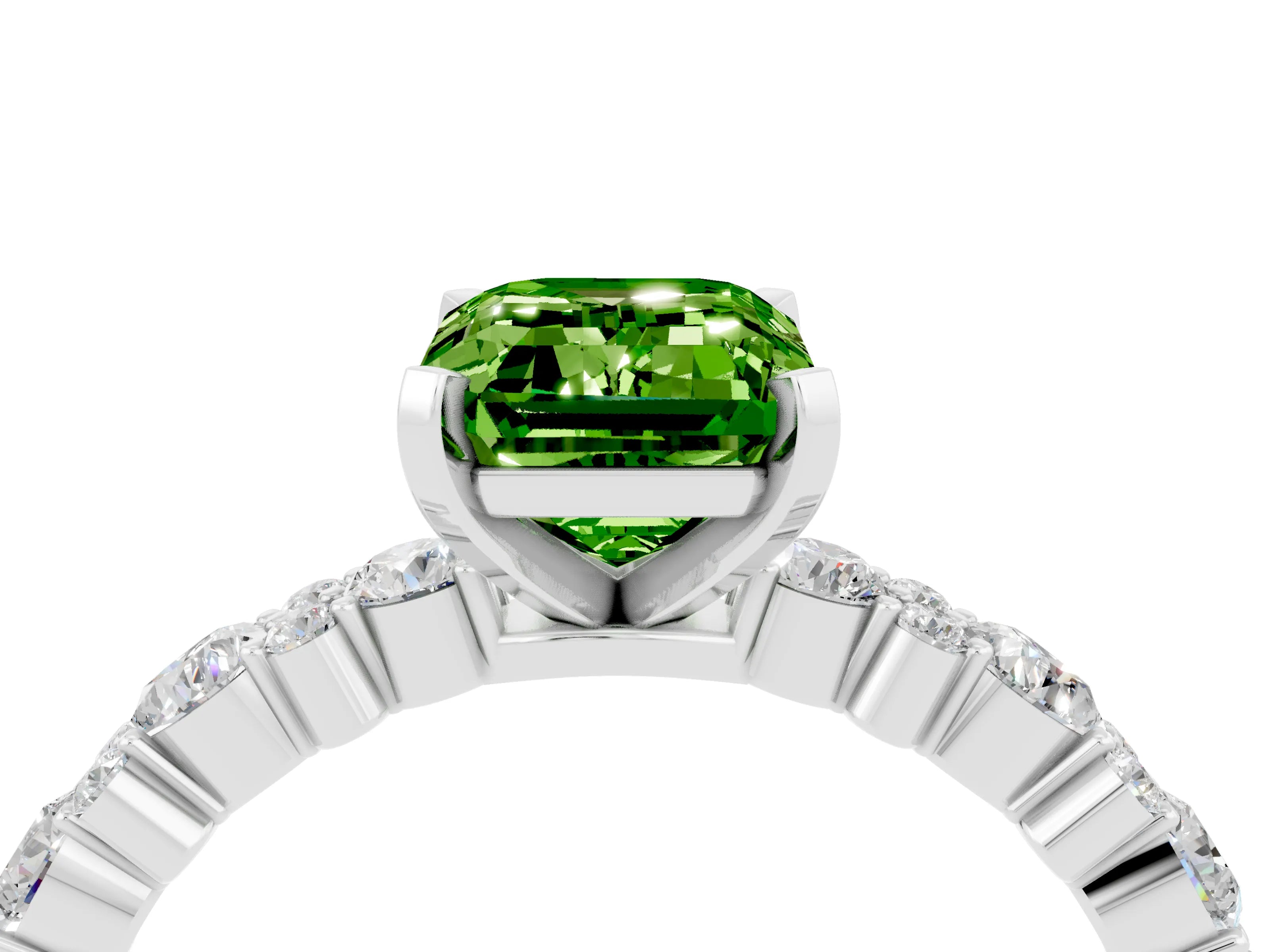 White gold Emerald Cut Peridot Side Stone Solitaire Ring with Round  and Four-Prong Setting_64