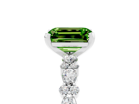 White gold Emerald Cut Peridot Side Stone Solitaire Ring with Round  and Four-Prong Setting_65