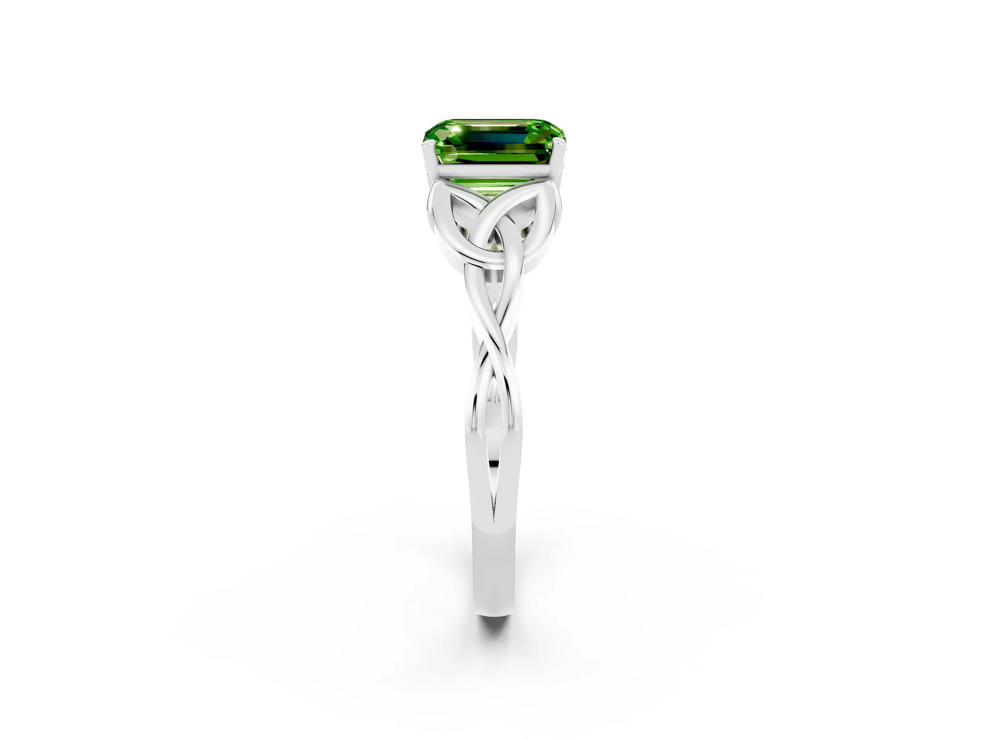 White gold Emerald Cut Peridot Solitaire Celtic Knot Ring with Four-Prong Setting_14