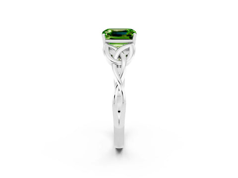White gold Emerald Cut Peridot Solitaire Celtic Knot Ring with Four-Prong Setting_14