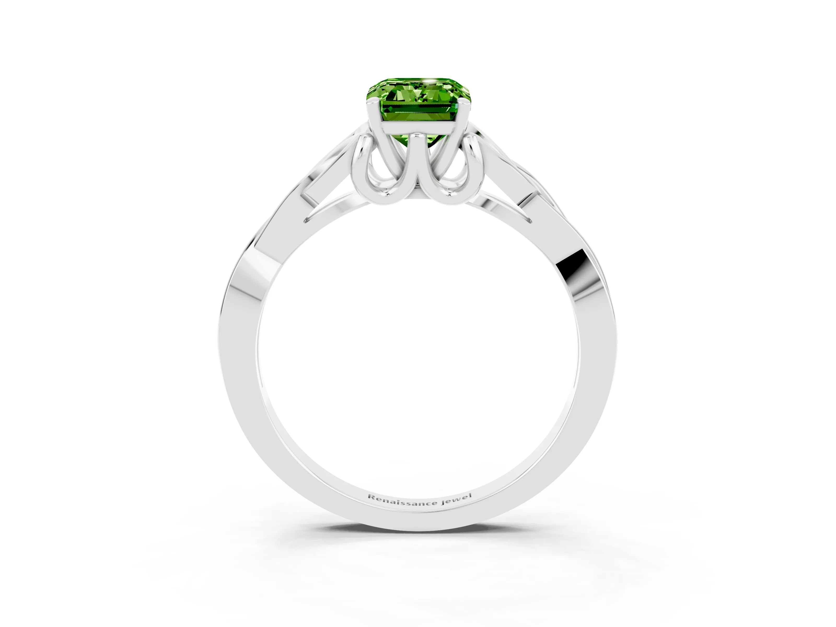 White gold Emerald Cut Peridot Solitaire Celtic Knot Ring with Four-Prong Setting_15