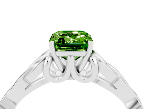 White gold Emerald Cut Peridot Solitaire Celtic Knot Ring with Four-Prong Setting_16