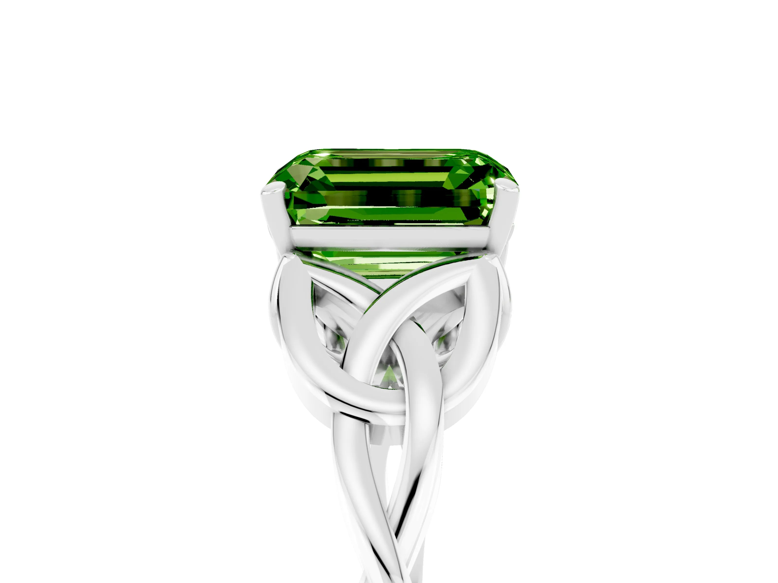 White gold Emerald Cut Peridot Solitaire Celtic Knot Ring with Four-Prong Setting_17
