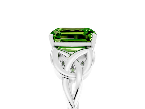White gold Emerald Cut Peridot Solitaire Celtic Knot Ring with Four-Prong Setting_17