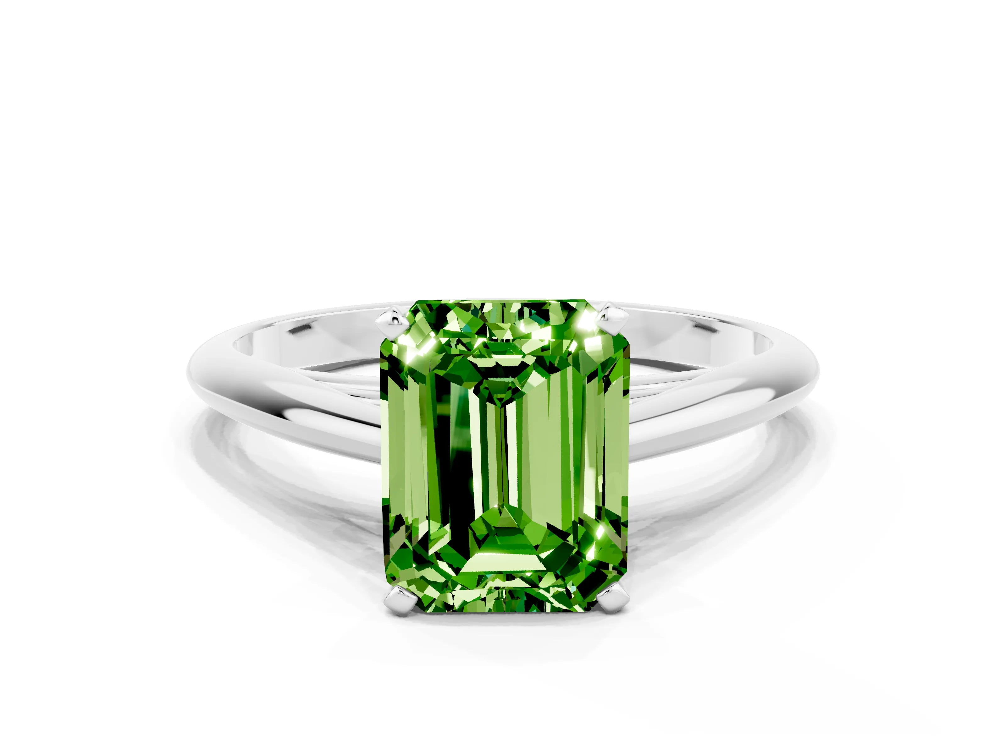 White gold Emerald Cut Peridot Solitaire Engagement Ring with Cathedral Setting and Four-Prong Mount_12